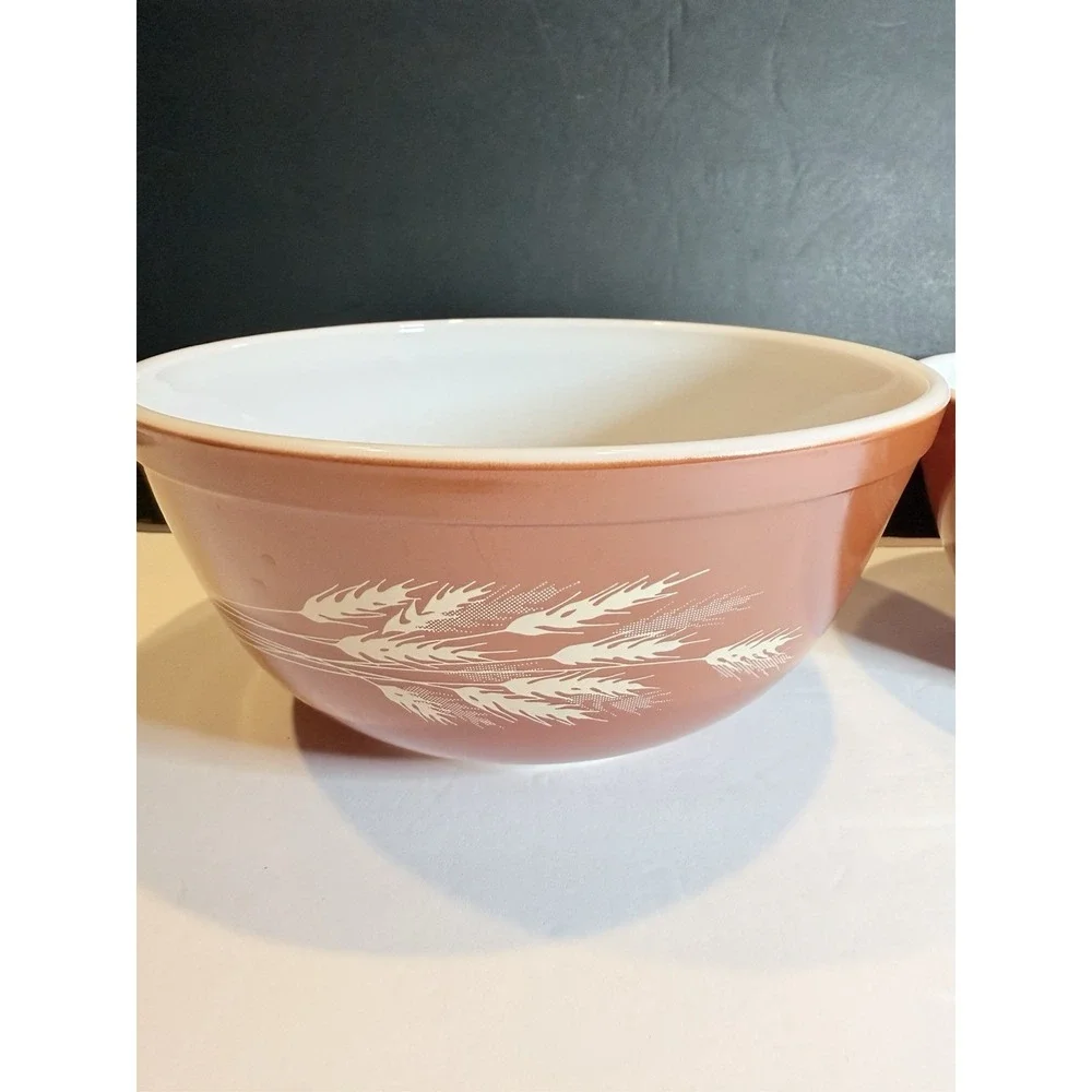 Vintage Pyrex Autumn Harvest Wheat Mixing Bowls Set #402 #403 Nesting Pair